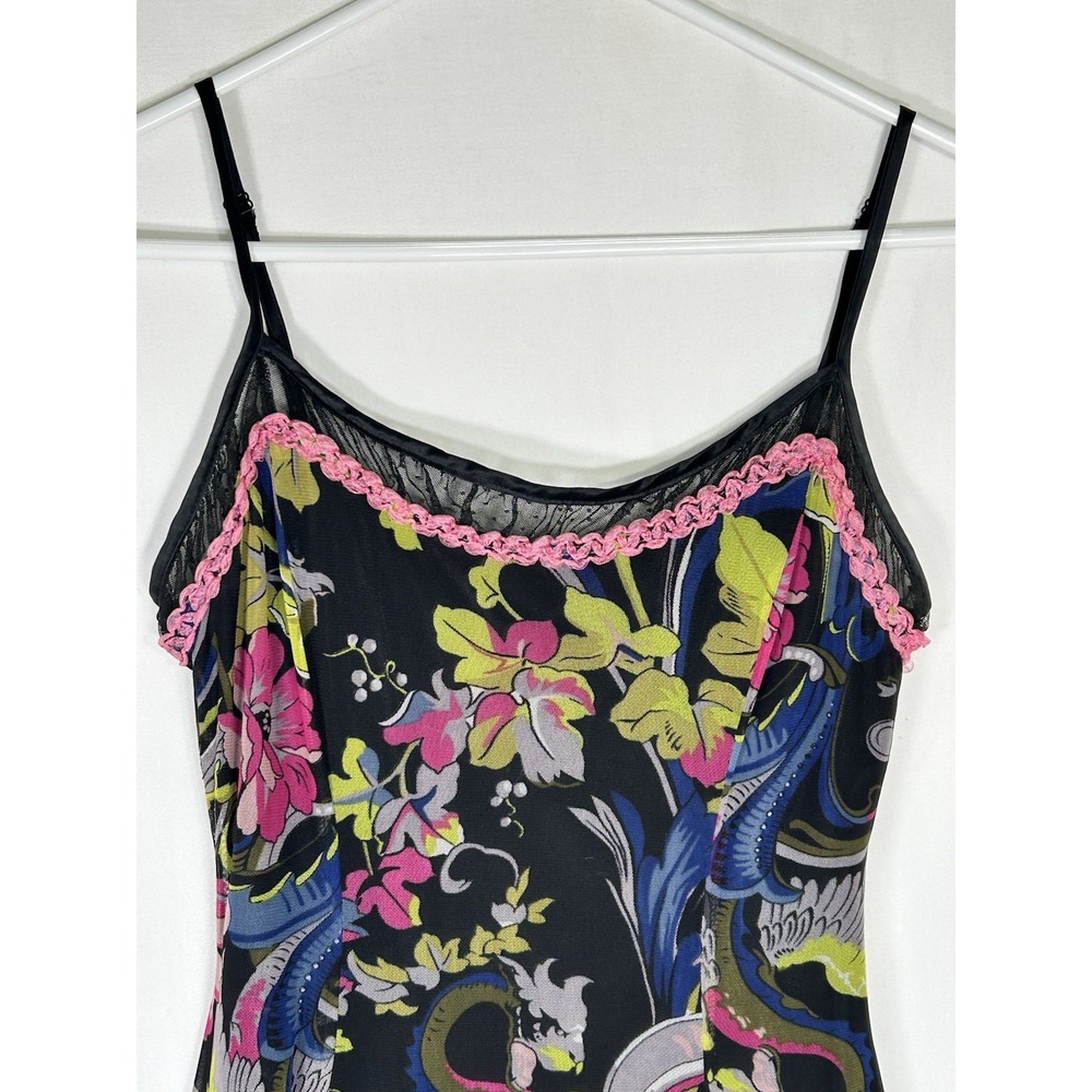 Vintage Y2K Betsey Johnson Frankly Dragon Floral Mesh Slip Dress Lace Goth Med * - Picture 9 of 14